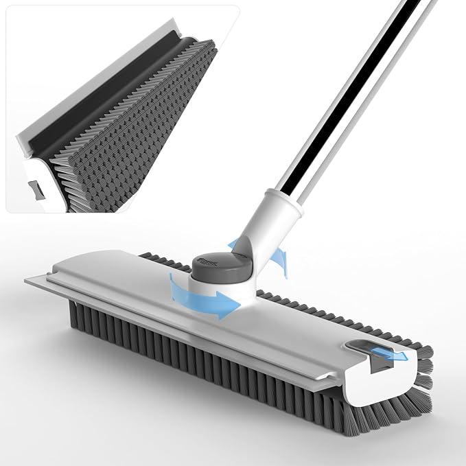 Scrub Brush with Long Handle, Floor Scrub Brush Squeegee Broom by DOLPLEAP