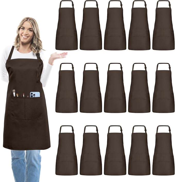 15 Pcs Adult Aprons Bulk with Pockets Adjustable Bib Chef Apron by IMERAGO