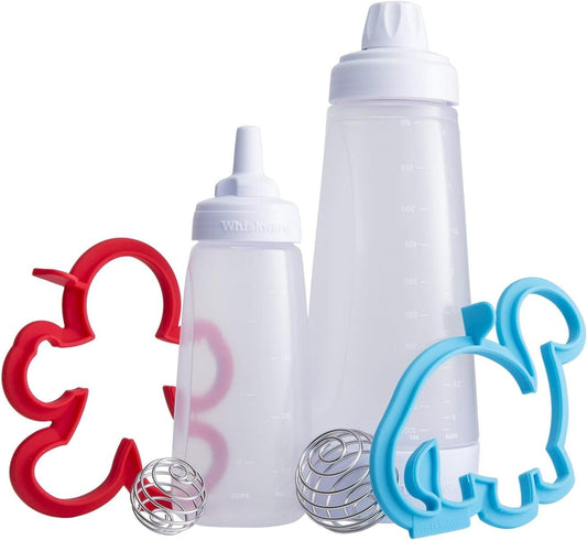 Whiskware Pancake Art Kit with Batter Mixer, Art Bottle, BlenderBall Wire Whisk and 2 Pancake Shapers