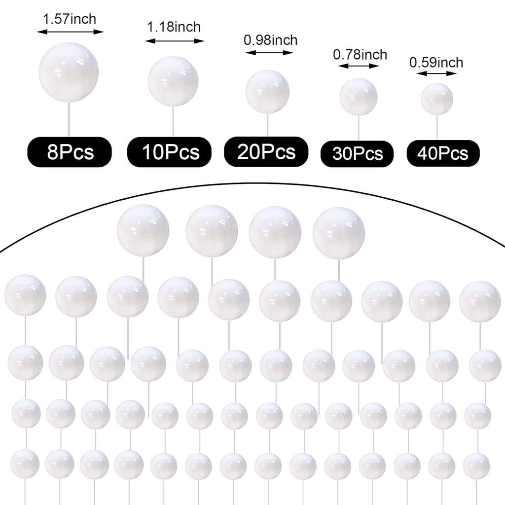108 Pcs Balls Cake Topper DIY Cupcake Insert Foam Balloons for Cake Baking Wedding Anniversary Birthday Decoration(White,Multi Sizes)