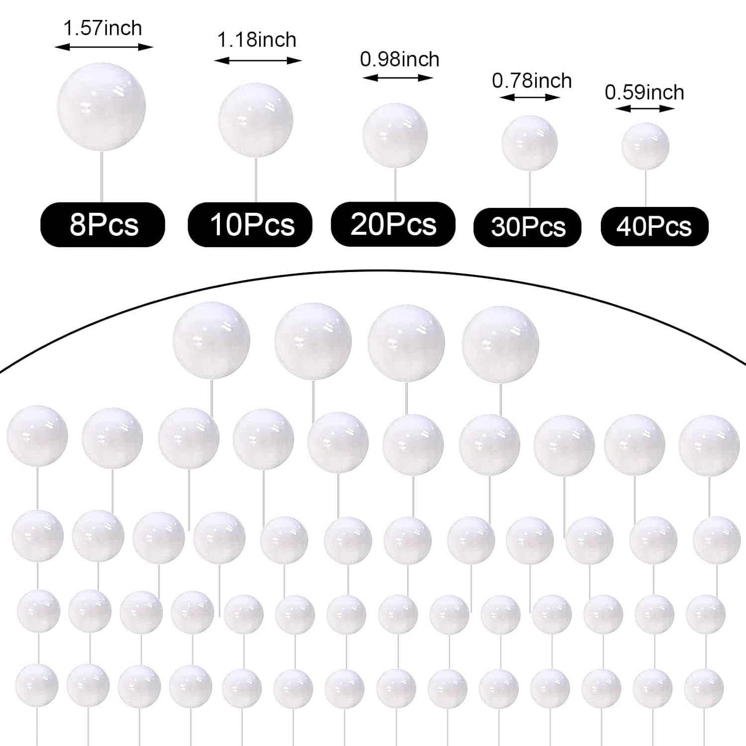 108 Pcs Balls Cake Topper DIY Cupcake Insert Foam Balloons for Cake Baking Wedding Anniversary Birthday Decoration(White,Multi Sizes)