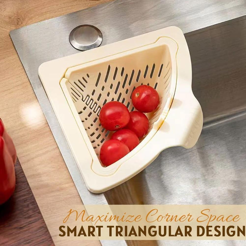 Magnetic Drainage & Filter Basket, Punch-Free Triangular Sink Strainer with Twist-Open Bottom, Strong Magnetic Fixation, Corner Kitchen Organizer for Washing Fruits & Vegetables(Color a)