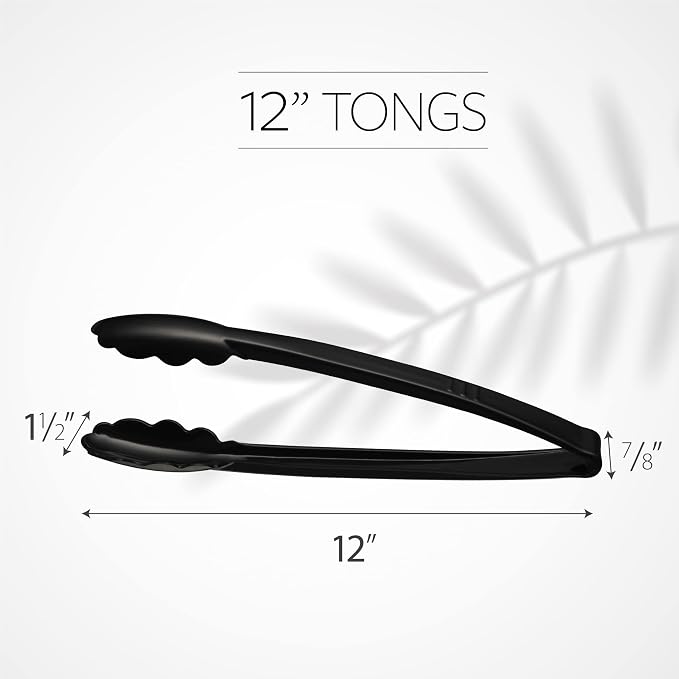 Plasticpro 12'' Serving Tongs Heavy Duty Reusable Kitchen and BBQ Black Serving - Image 5