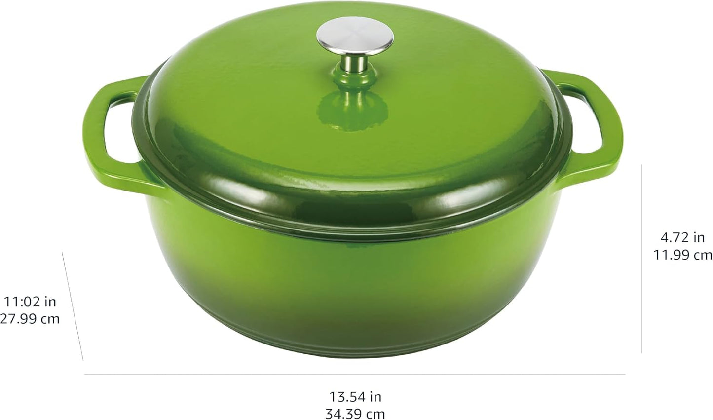 Amazon Basics Cast Iron Dutch Oven Pot with Lid, Enameled, Round, Dual Handles, Heavy-Duty, Medium, 6-Quart, Green