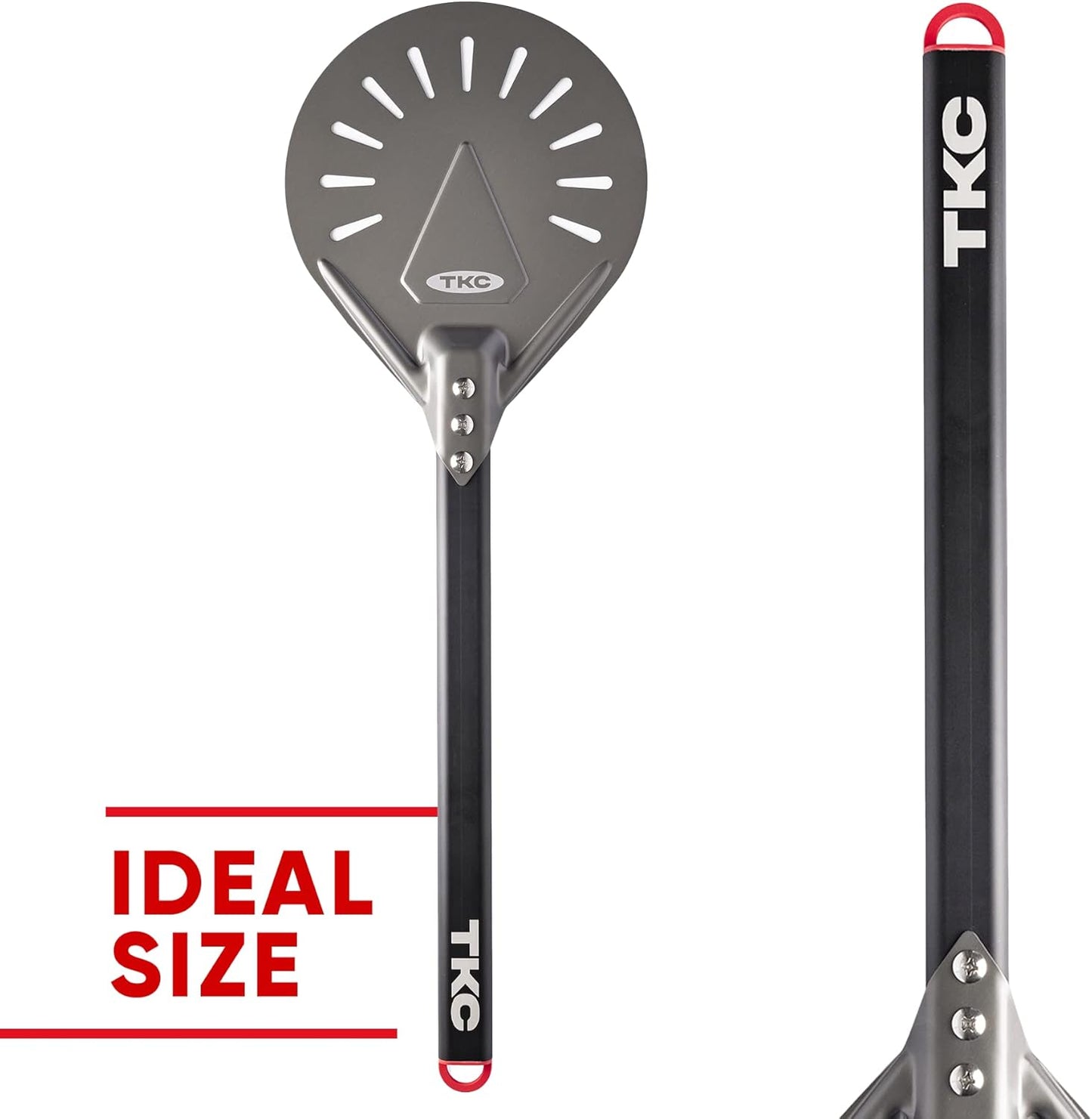 TKC 8" Perforated Pizza Peel - Professional Aluminum Pizza Turning peel - Long Handle Metal Pizza Spatula for Indoor and Outdoor - Lightweight Non-Stick Pizza Turner - Pizza Oven Accessories