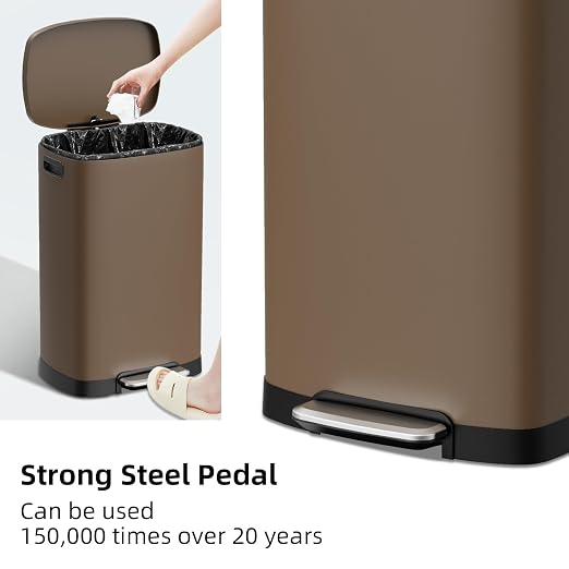 KdbK 13 Gallon Trash Can with Lid, 50L Fingerprint Proof Stainless Steel - Image 4