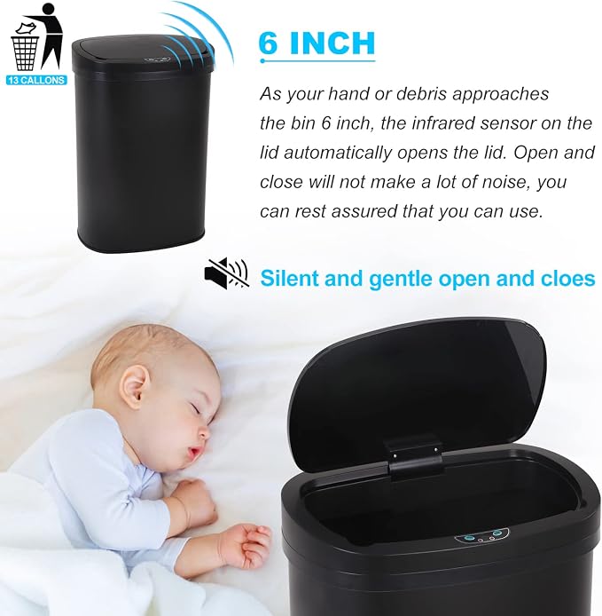 Bigacc Kitchen Trash Can | Stainless Steel 13 Gallon Trash Can | 50L Touch Free - Image 3
