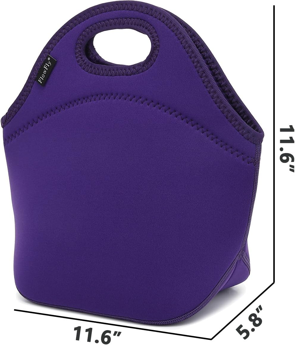 FlowFly Neoprene Kids Lunch box Insulated Soft Bag Mini Cooler Thermal Meal Tote Kit for Boys, Girls,Men,Women,School,Work, Office, Purple