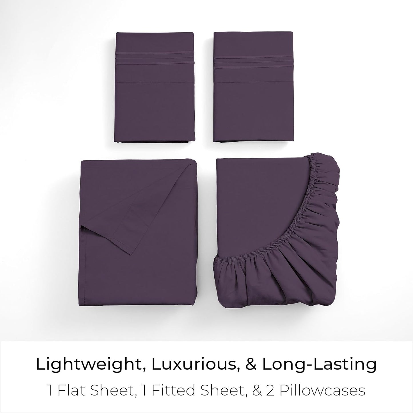 Mellanni Queen Sheets Set - 4 PC Iconic Collection Bedding - Hotel Luxury, Extra Soft, Cooling Bed Sheets - Wrinkle, Fade, Stain Resistant (Queen, Purple)