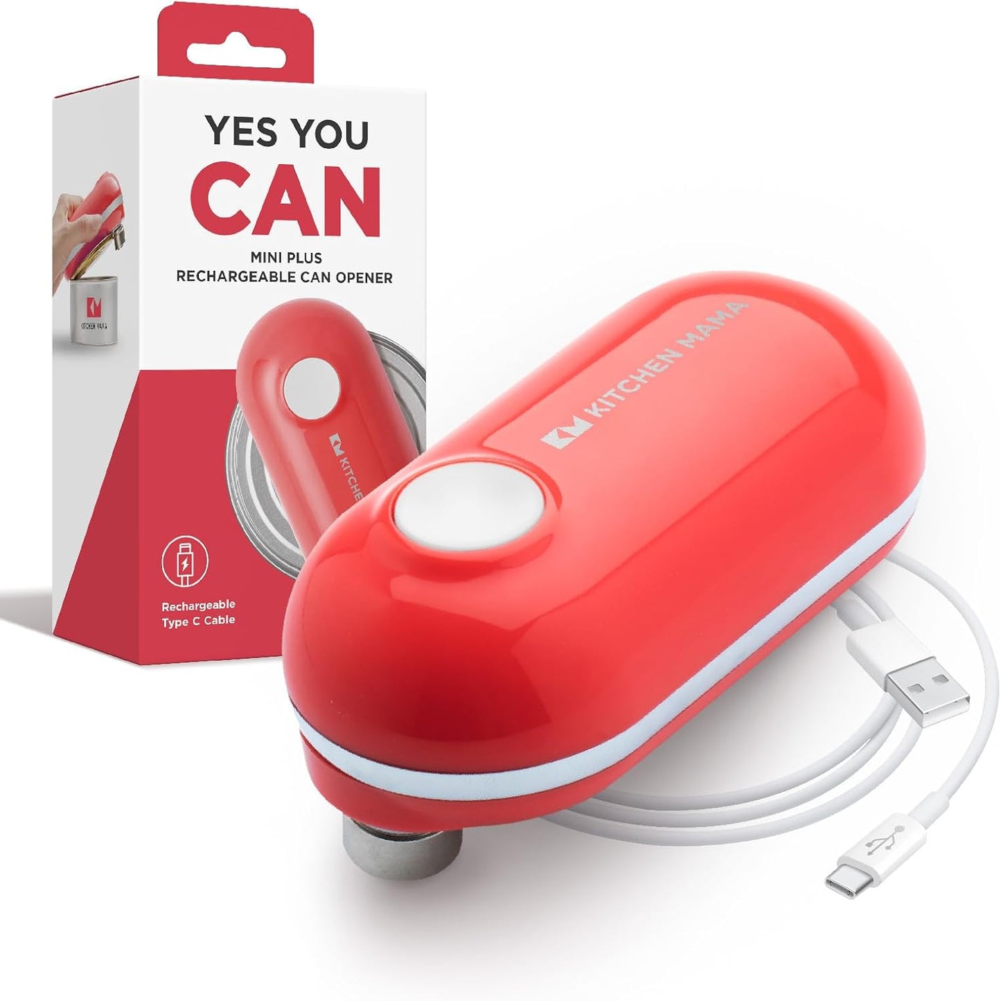 Kitchen Mama Mini Plus Rechargeable Electric Can Opener: USB-C Charging, Hands-Free, Auto Stop, Compact, Cordless, Smooth Edge - Perfect for Seniors with Arthritis, Home, and Travel (Red)