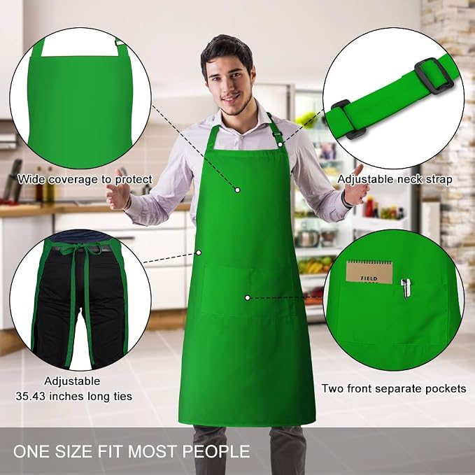 Jubatus 2 Pack Bib Aprons with 2 Pockets Cooking Chef Kitchen Apron - Image 2