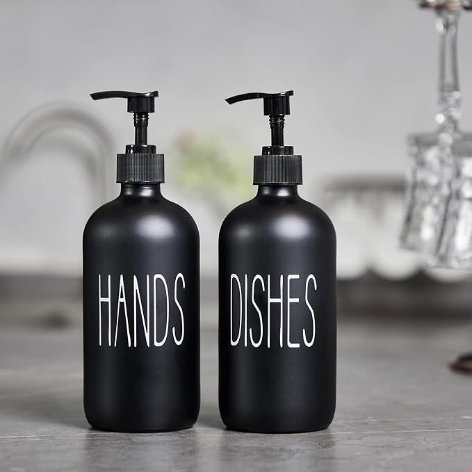 COHOSEGE Glass Soap Dispenser Set 2 Pack, Contains Hand and Dish Soap - Image 4