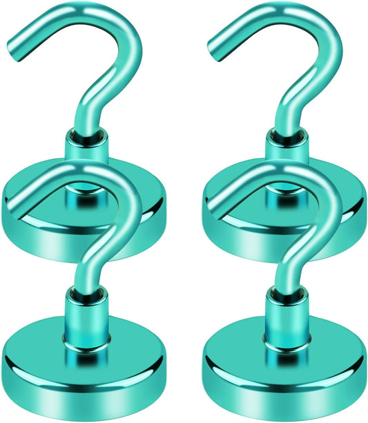 LOVIMAG Cruise Magnetic Hooks, 80Lb Magnet Hooks for Cruise Cabin, Green Magnetic Hooks for Hanging, Refrigerator, Ceiling, Strong Neodymium Magnets with Hooks for Kitchen, Locker, Key Holder-4 Pcs