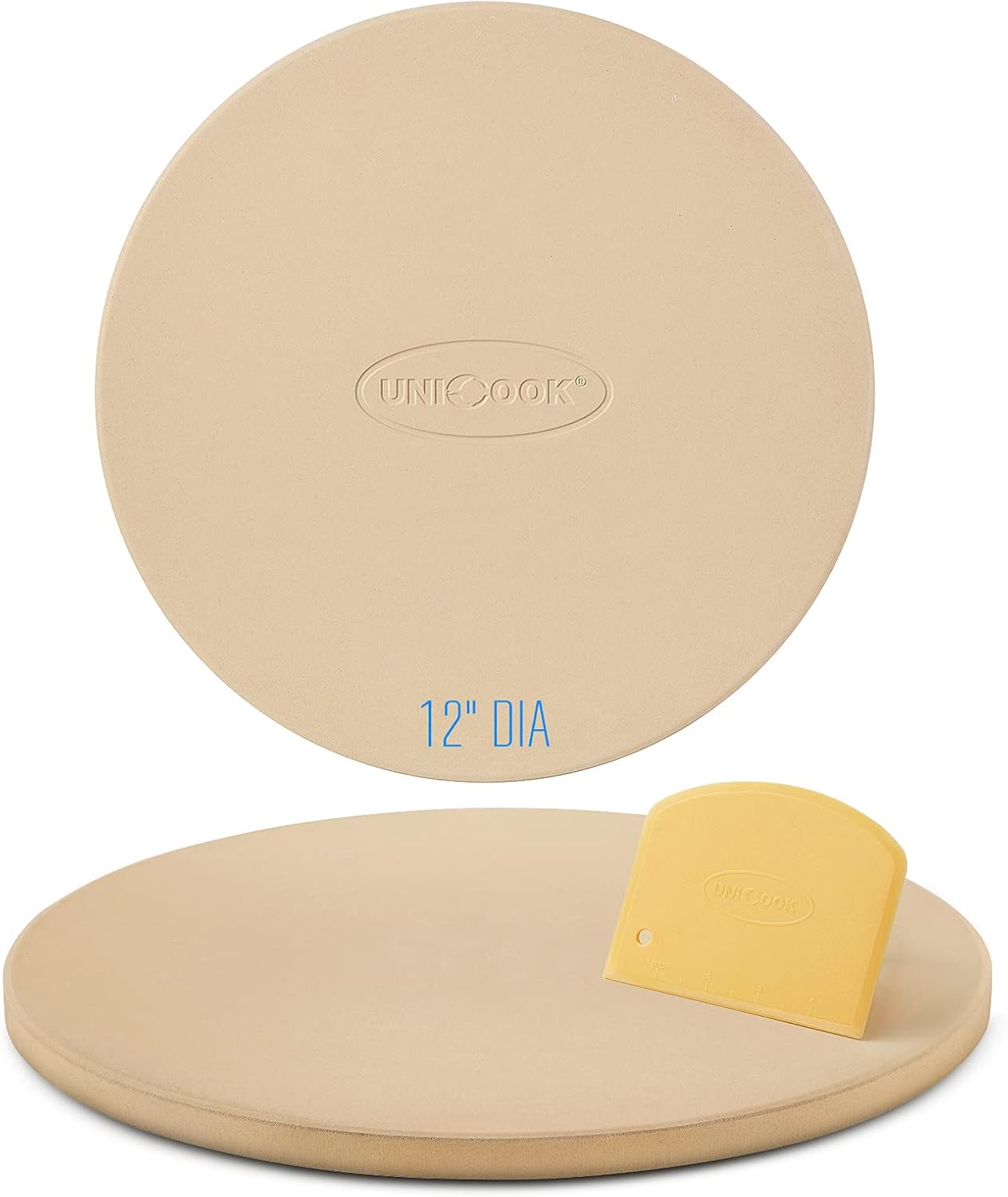 Unicook 12 Inch Round Pizza Stone, Heavy Duty Cordierite Bread Baking Stone for RV Oven, Grill and Toaster Oven, Ideal for Baking Crisp Crust Pizza, Bread, Cookies and More