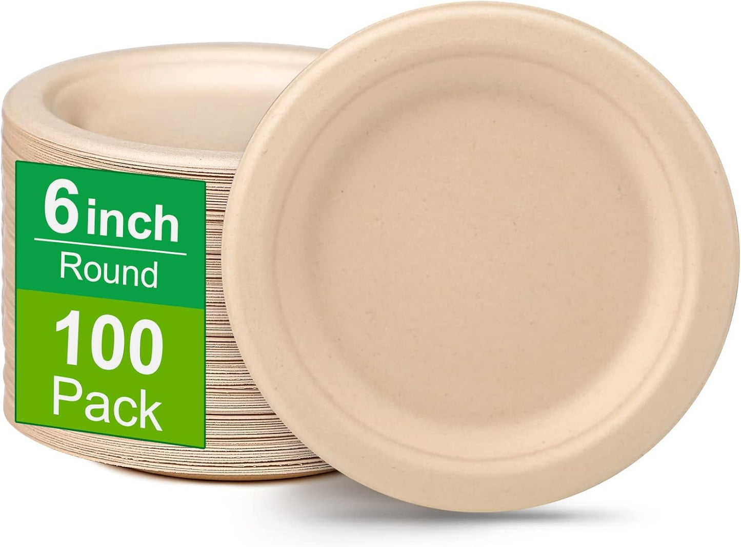 Compostable Disposable Paper Plates - 6 Inch, 100 Pack, Brown, Sturdy, Ideal for Dessert, Cake, Appetizer
