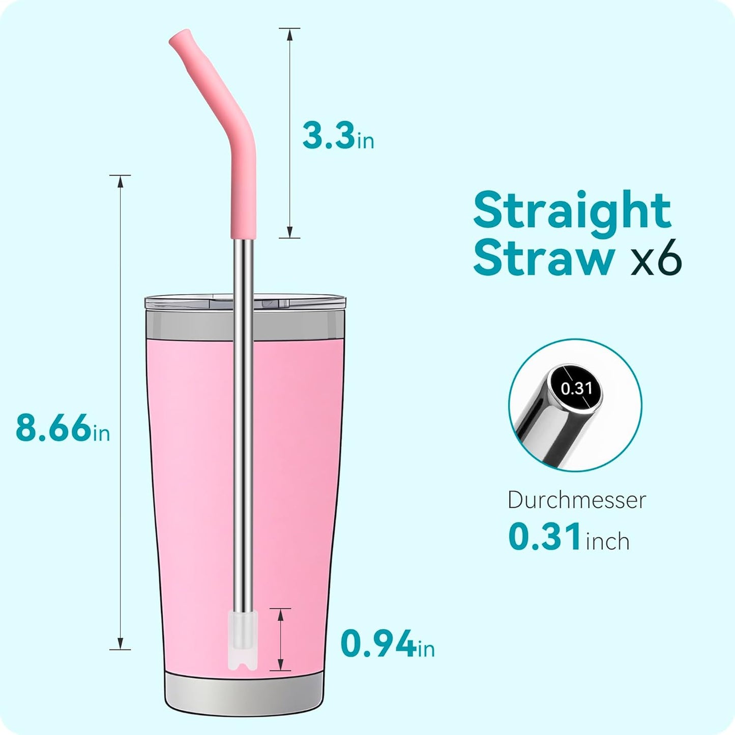 20 oz Straight Metal Straws with Silicone Tip for 20 oz Tumbler, 6 Pcs Stainless Steel Reusable Drinking Metal Straw for YETI, STANLEY, US Acrylio, BJPKPK, Simple Modern and so on