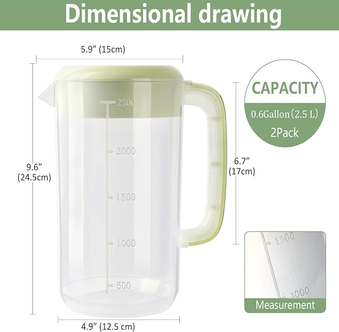 0.6 Gallon 2.5 Litre Clear Plastic Pitcher - Image 2