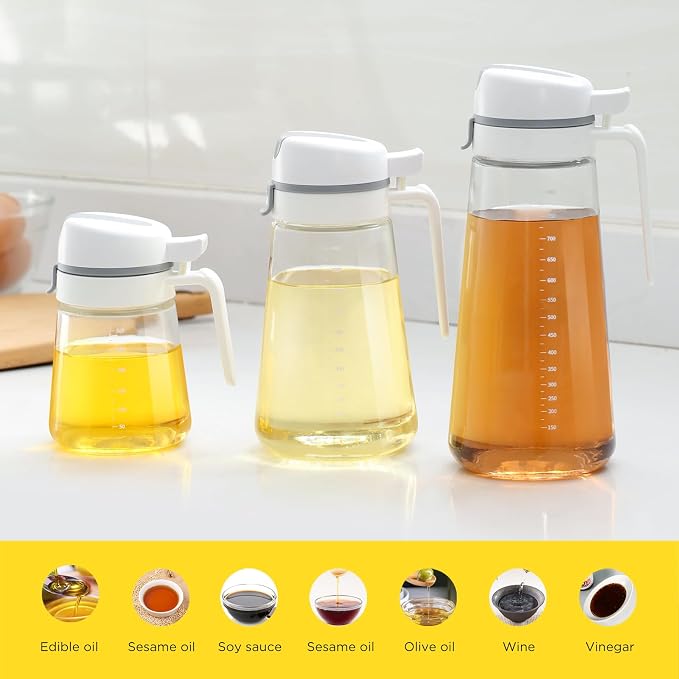 Auto Flip Glass Olive Oil Dispenser Bottle - 22oz Clear Cruet - Image 5
