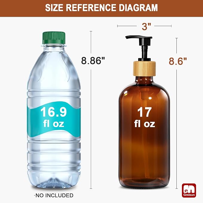 GMISUN Amber Glass Soap Dispenser, 2 Pack Bathroom Hand Soap Dispensers - Image 2