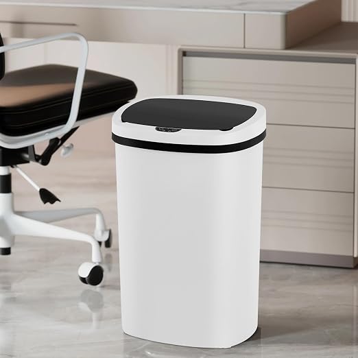 PayLessHere | 13 Gallon Plastic Trash Can | White | Automatic Touchless Lid - Image 2
