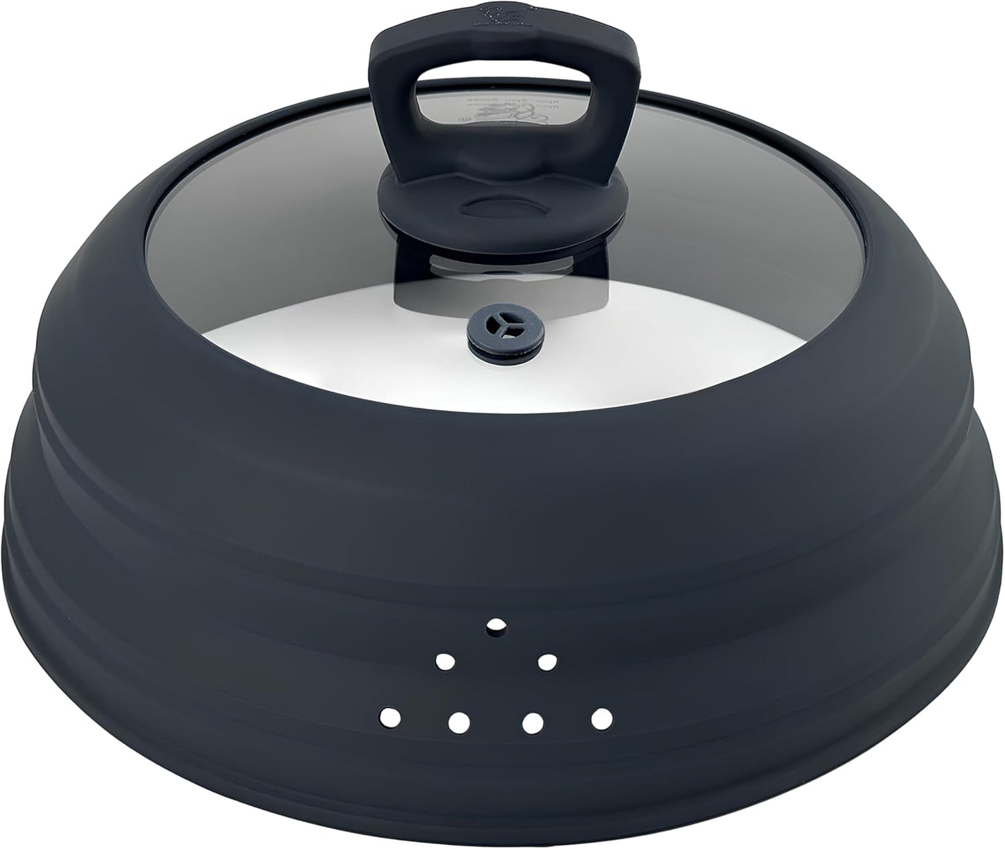 Microwave Splatter Cover Collapsible Silicone & Tempered Glass 11.8 Inch Microwave Cover for Food Splatter Guard with Steam Vents Dishwasher Safe Fits Bowls, Plates & Pots (Gray)