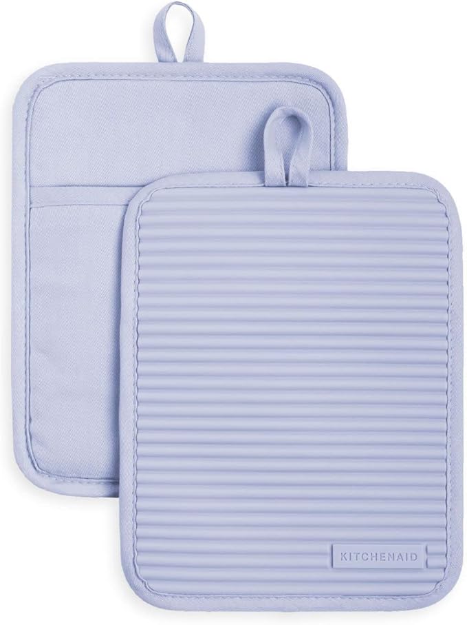KitchenAid Ribbed Soft Silicone Pot Holder 2-Pack Set, Lavender Cream Purple by KitchenAid