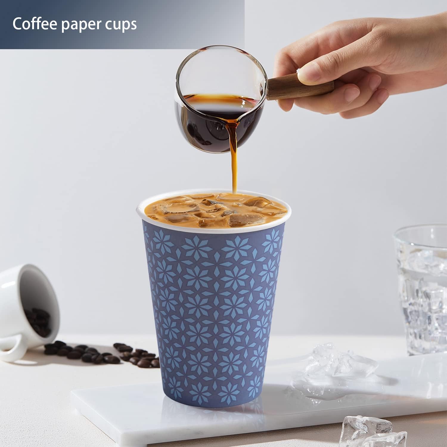 240 Pack 10 oz Disposable Paper Coffee Cups, Hot/Cold Beverage Drinking Cups 10 OZ, Navy Floral Paper Hot Coffee Cups for Party, Picnic, Travel, and Events.