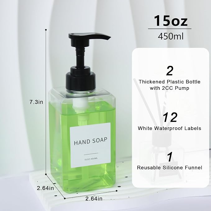 Clear Soap Dispenser with Waterproof Labels, Thickened Plastic Hand Soap - Image 2