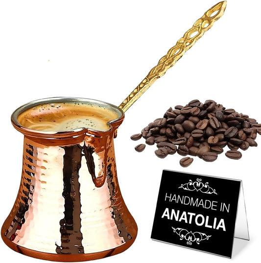 Hakan Turkish Coffee Pot | Stove Top Water Boiler, Coffee Maker, Butter, Chocolate & Milk Warmer | Even and Quick Heat with Handcrafted Copper Material | Coffee Gifts Idea, 5 Oz (150 cc)