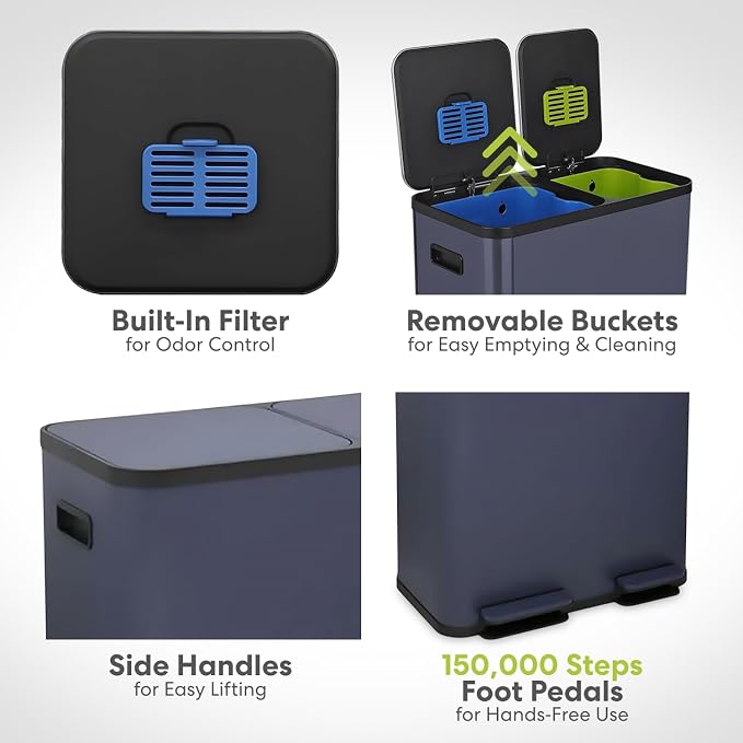 Simpli-Magic 70 Liter / 18.5 Gallon Rectangular Hands-Free Dual Compartment - Image 6