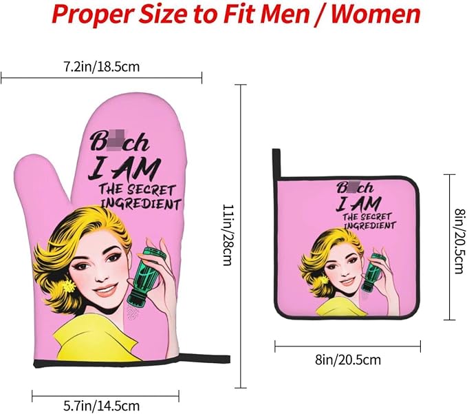 Cute Pink Oven Mitts and Pot Holders Set of 3, Heat Resistant Non-Slip Funny - Image 9