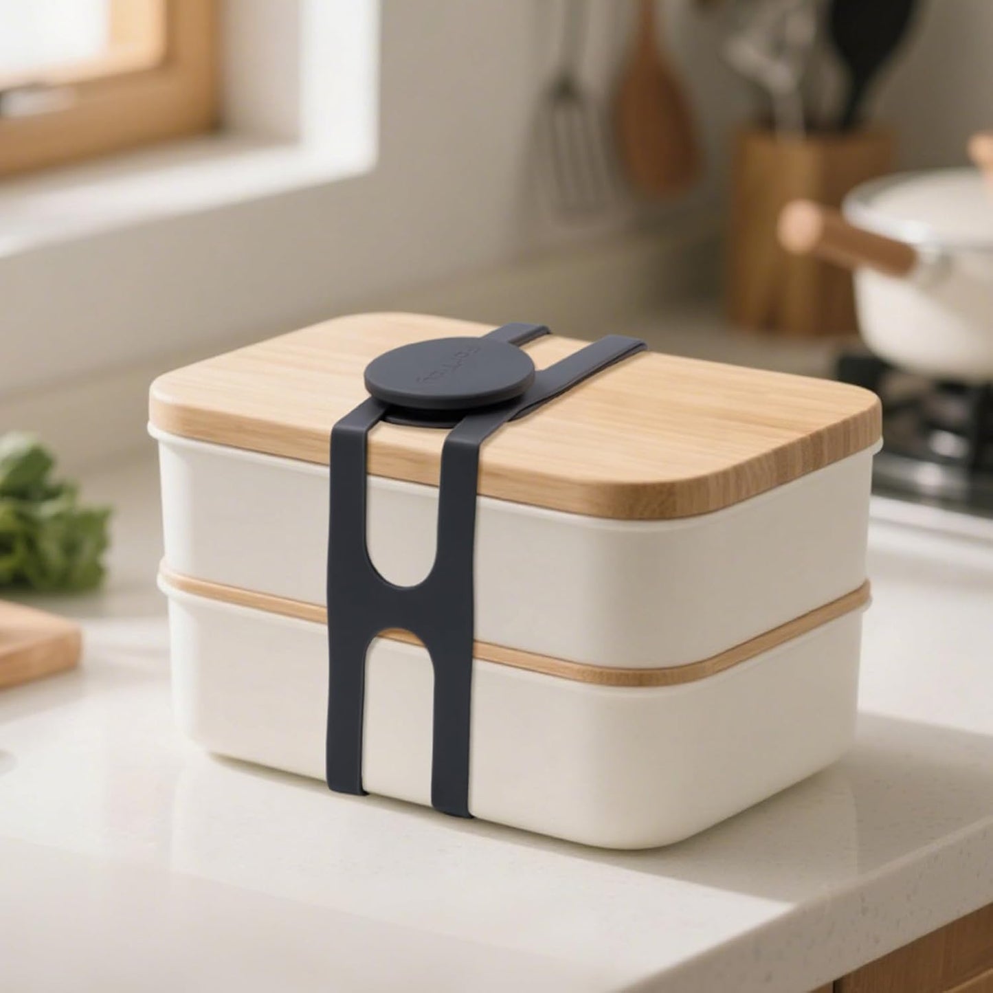 Silicone Latch Strap for Slow Cooker Lid, Pot, Bento Box, 21.65 In Reusable Elastic Self-Lock Silicone Tie for Bundling or Organizing Curtain, Cords, Yoga Mat, Camping Mat, 2pcs (Black&Gray)