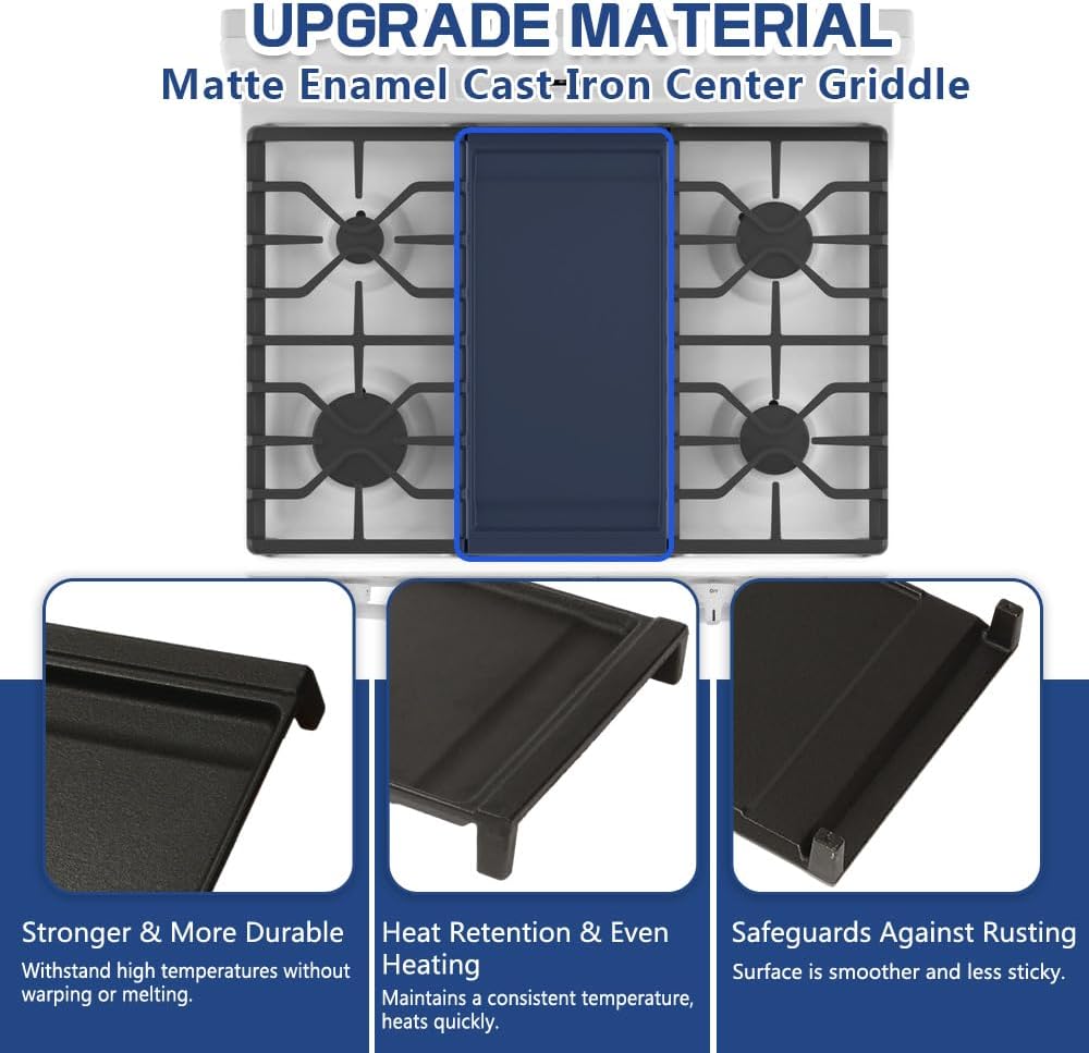 [Upgraded] WB31X24738 Gas Range Griddle, Griddle Plate Replacement Part fit for GE Stove, Cast Iron Center Griddle, Replaces WB31X24998