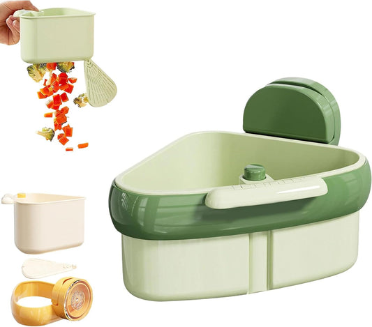 Suction Cup Sink Corner Rack, Triangular Sinks Basket Shelf, Automatic Dumping Corner Sink Strainer with Drain Hole, Food Waste Catcher (Green)