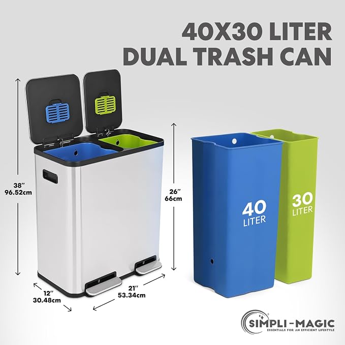 Simpli-Magic 70 Liter / 18.5 Gallon Rectangular Hands-Free Dual Compartment - Image 3