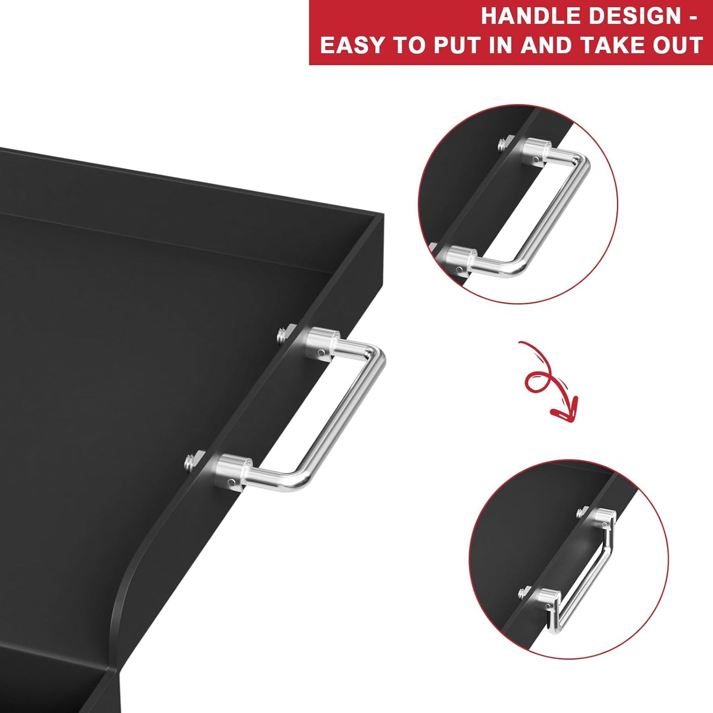 17" x 13" Universal Nonstick Griddle for Gas Grill, Carbon Steel Griddle Plate for BBQ Gas/Charcoal/Gas Stove, Flat Top Plate Grill with Removable Handles for Weber, Charbroil Grills