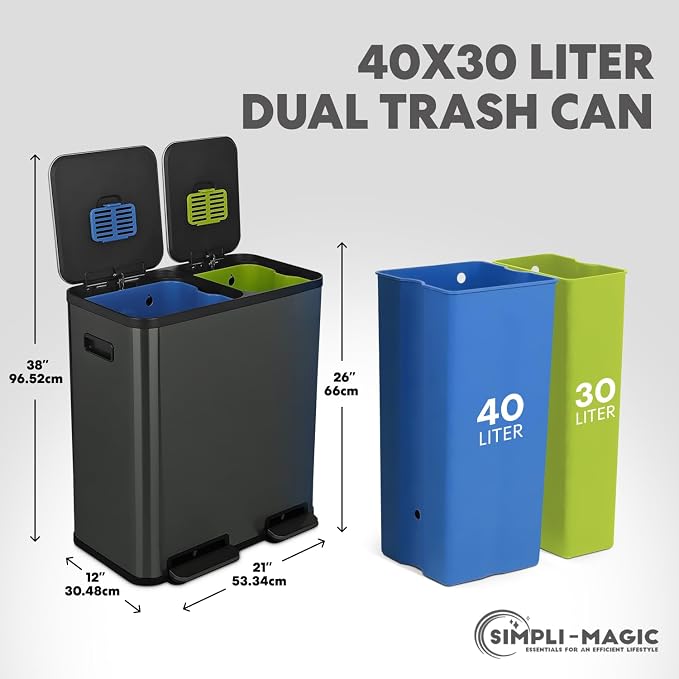 SIMPLI-Magic 18.5 Gallon Dual Compartment Kitchen Trash Can - Image 3
