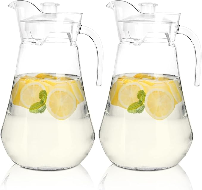SOUJOY 2 Pack Plastic Pitcher, 68Oz Clear Iced Water Jug by SOUJOY