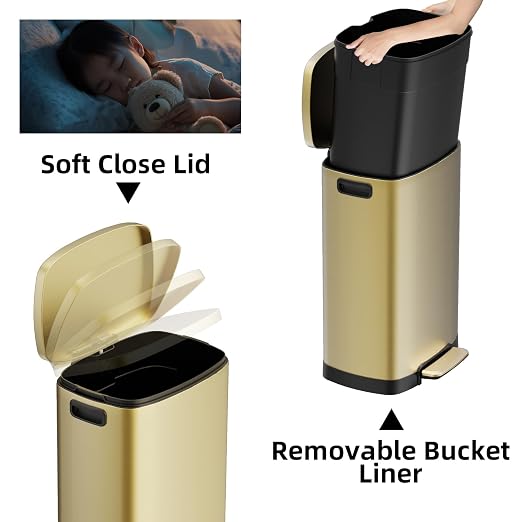 KdbK 13 Gallon Trash Can with Lid, 50L Fingerprint Proof Stainless Steel - Image 3