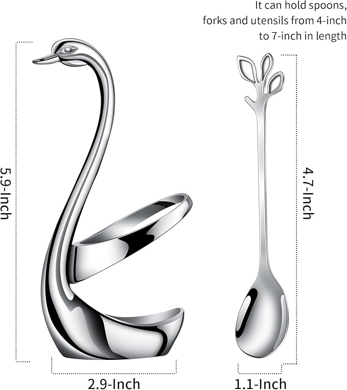 AnSaw Silver Small Coffee Spoon Holder Set, Swan Base - Image 2