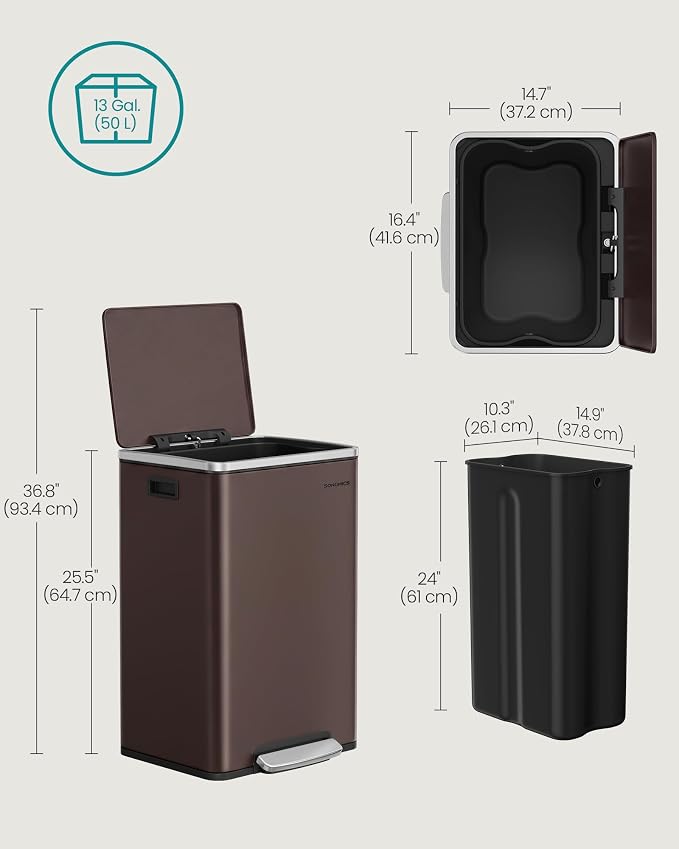 SONGMICS Trash Can, 13-Gallon Gabbage Can, - Image 6