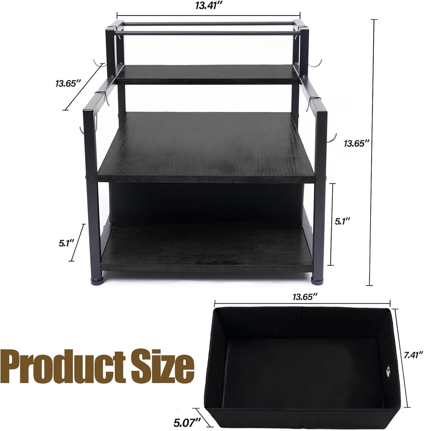 3-Tier Coffee Syrup Organizer (12 Bottles Capacity), Stepped Design Syrup Rack with Fabric Drawer, Liquor Bottle Display Shelf, Bottle Holder for Liquor, Coffee, Spice, Syrup