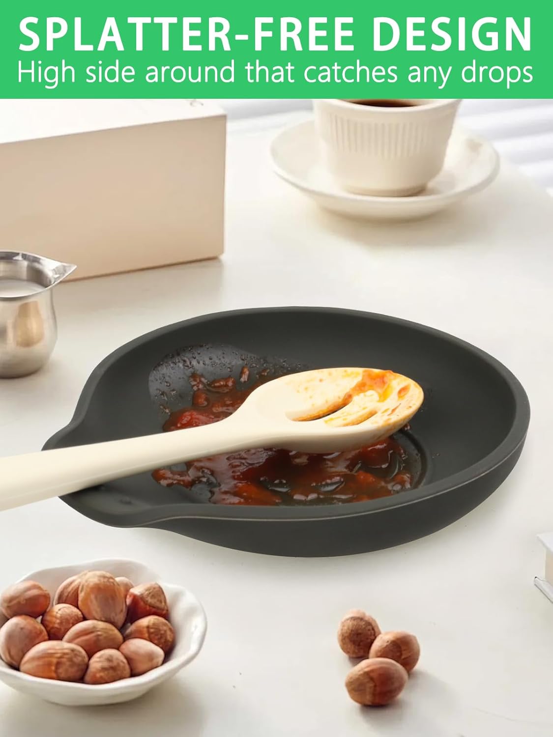 1 Pack Spoon Rest for Stove Top Silicone, 6.1" Large Stove Spoon Holder for Spatula, Tongs or Spoon, Kitchen Counter Decor