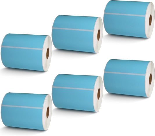 BETCKEY - 4" x 6.5" Large Shipping Labels & Multipurpose Compatible with Zebra & Rollo Label Printer,Premium Adhesive & Perforated[Light Blue, 6 Rolls, 1500 Labels]
