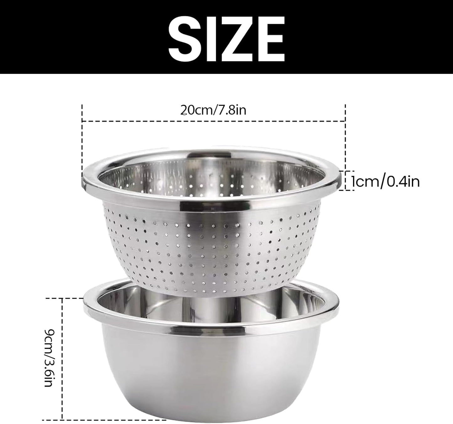 304 Stainless Steel Rice Strainer - Microporous ColanderBeans Washer Strainers And Colanders - Washing Bowl for Fruit Washing Bowl With Strainer (2QT)