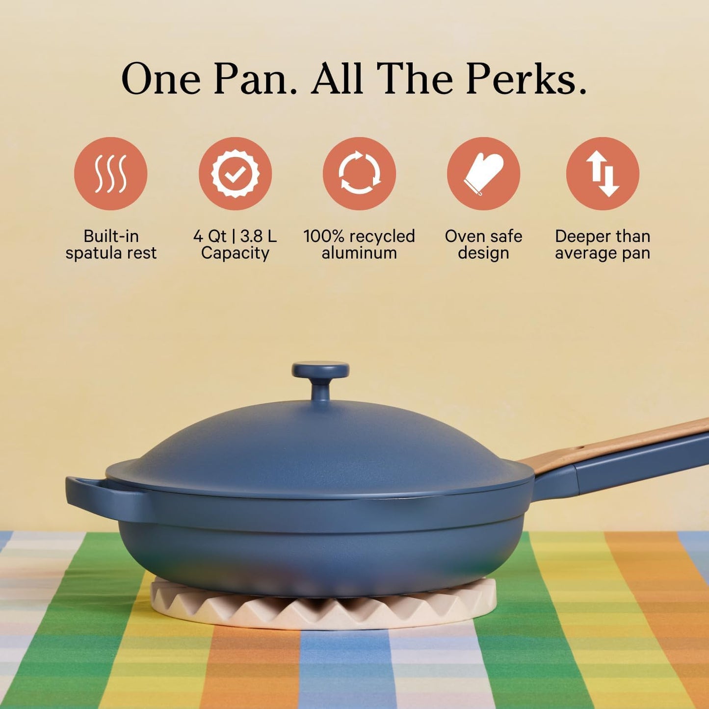Our Place Large Always Pan 2.0-12.5” (4 Qt) Nonstick, Toxin-Free Ceramic Cookware | Patented 10-in-1 Aluminum Frying & Sauté Pan | Safe for Oven, Induction & All Cooktops up to 450°F | Blue Salt