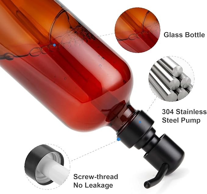 AmazerBath Amber Glass Soap Dispenser, 2 Pack Soap Dispenser Set - Image 4