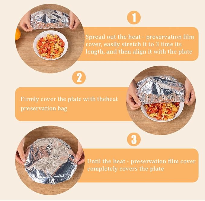 Ouliget Repeatable Film Insulation Cover, Aluminium Foil Elastic Food Bowl - Image 4