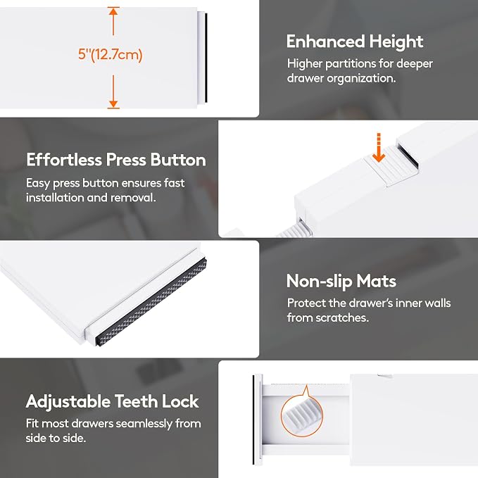 Lifewit 9 Pack 5" High Drawer Dividers 34-56cm/13.5-22" Adjustable Drawer - Image 6