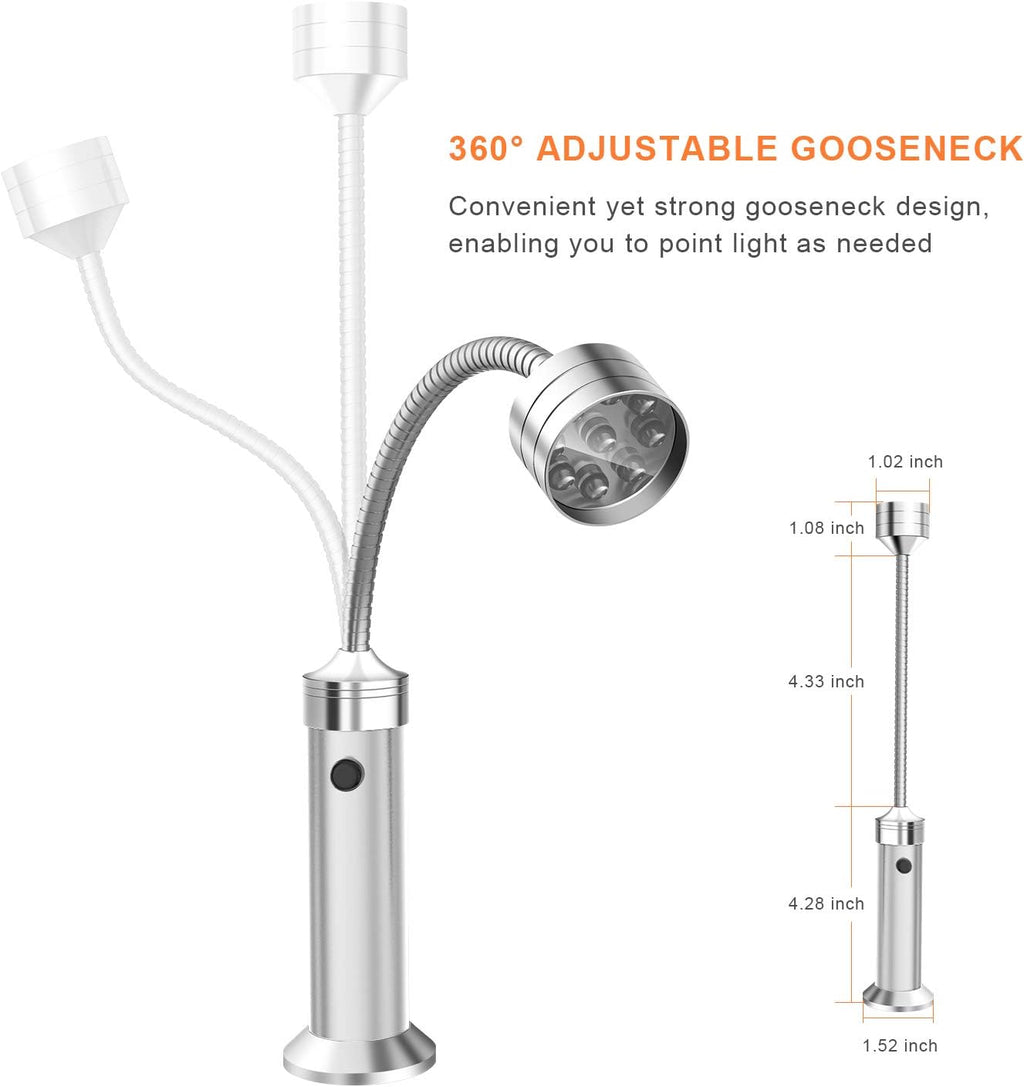 Barbecue Grill Light Grilling Accessories for Outdoor, BBQ Magnetic LED Lights Flexible Gooseneck Weather Resistant, Men Dad Gifts Batteries Included 2 Pack (Silver)
